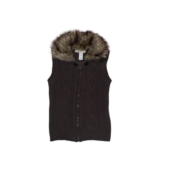 Forever 21 Jackets & Blazers - Forever‎ 21 Brown Cable Knit M Vest Full Zip Faux Fur Collar